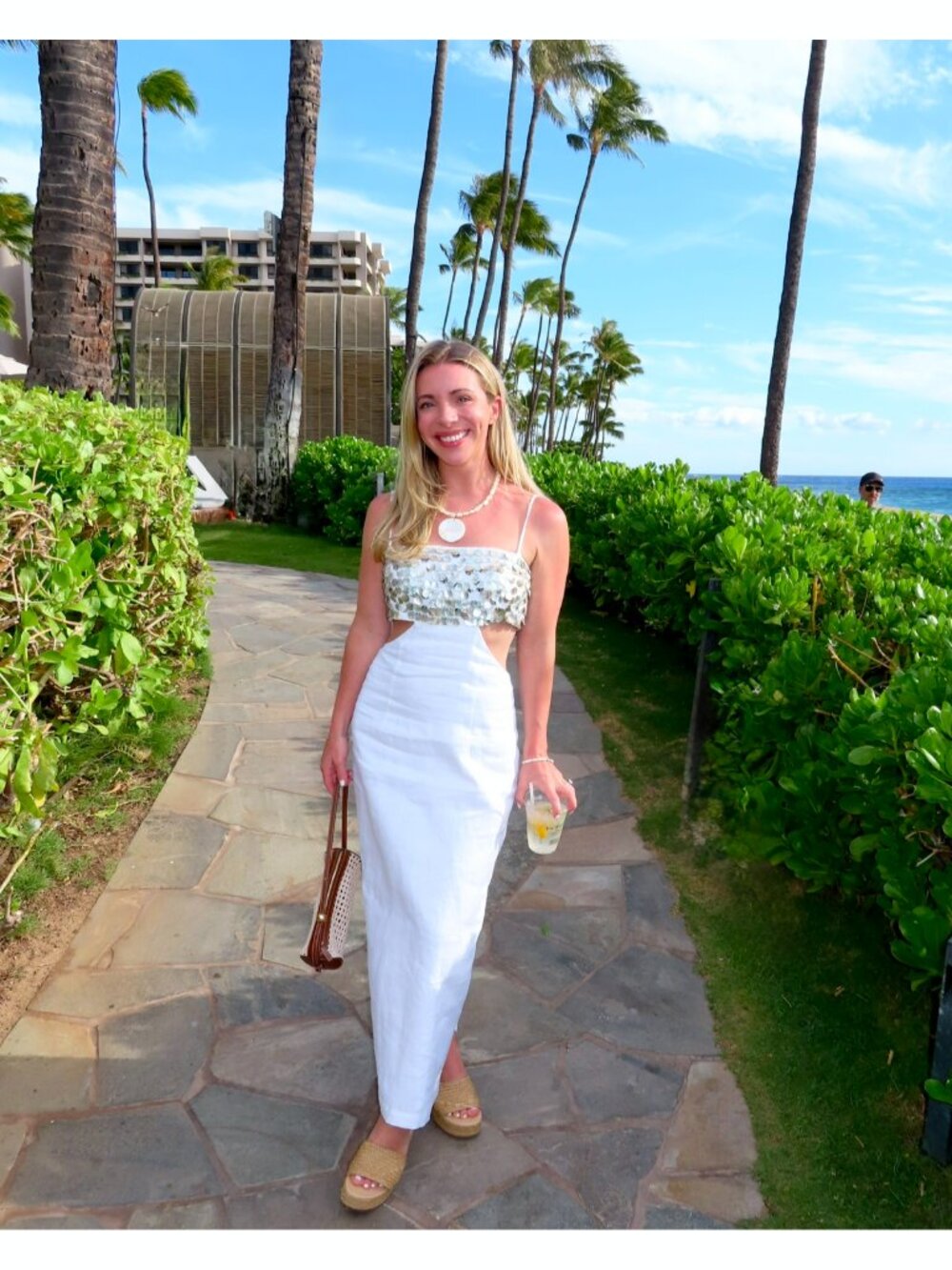 STAUD Jada Shell Beaded White Linen Midi Dress Size 2